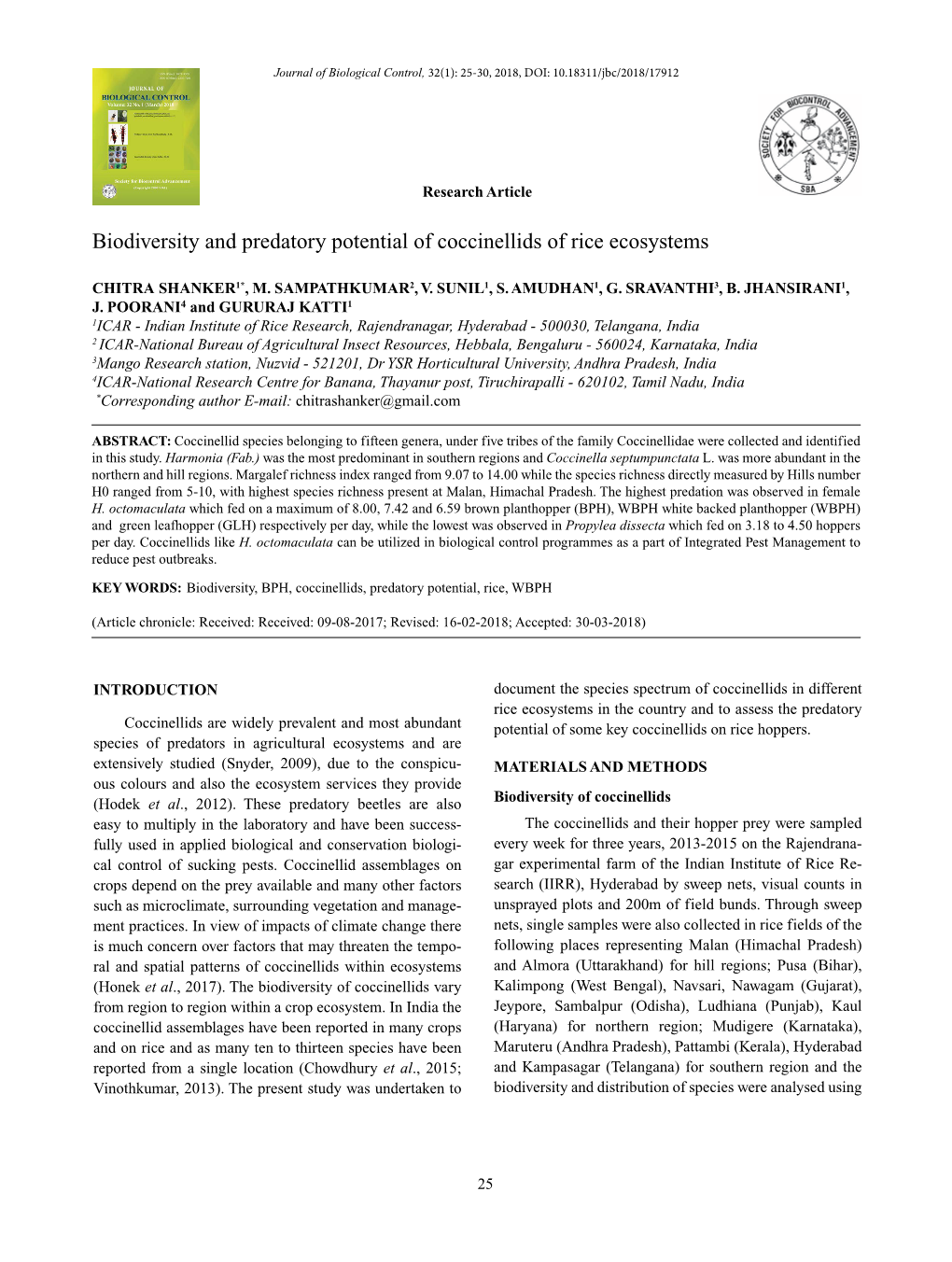 Biodiversity and Predatory Potential of Coccinellids of Rice Ecosystems