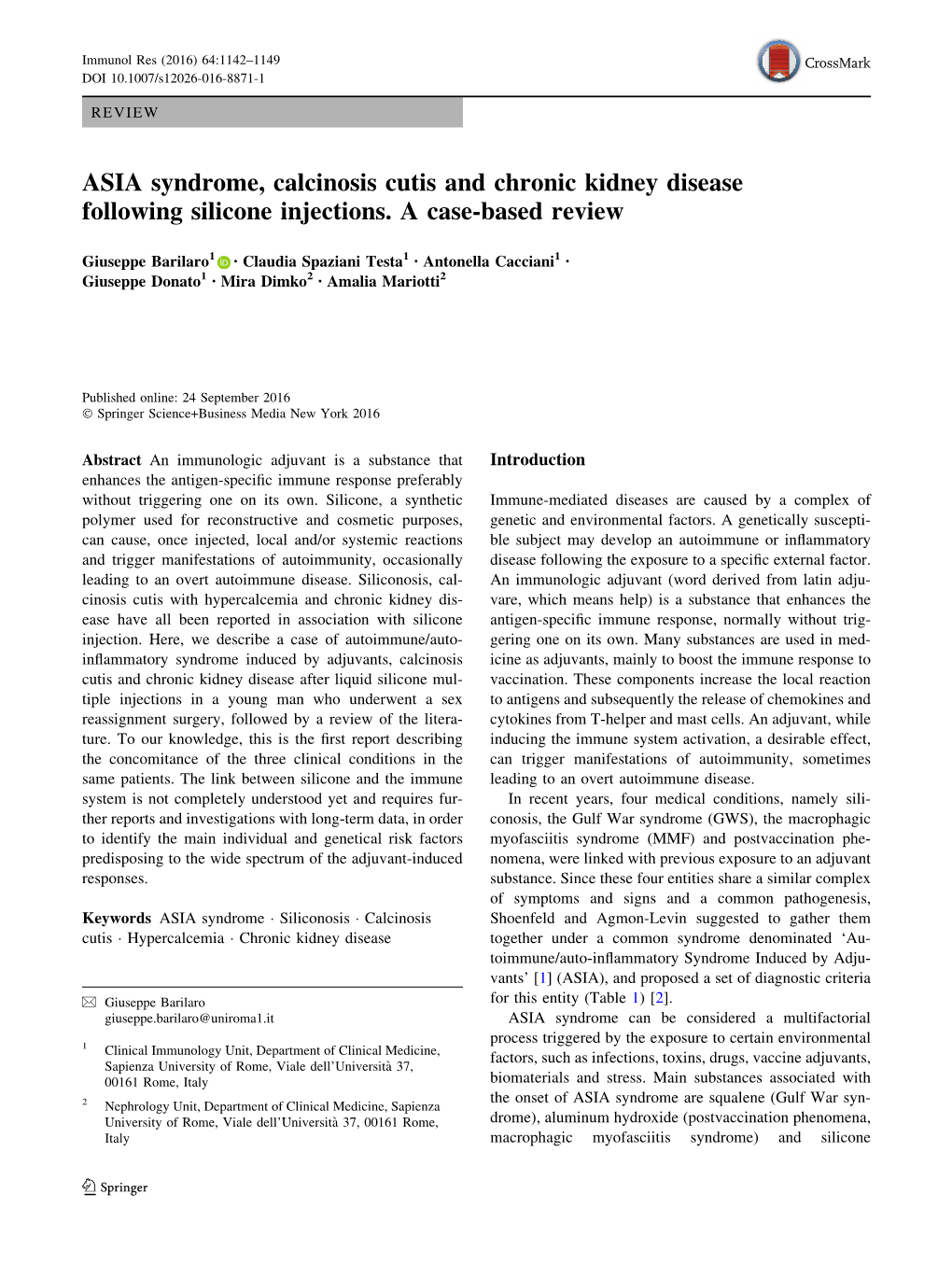 ASIA Syndrome, Calcinosis Cutis and Chronic Kidney Disease Following Silicone Injections