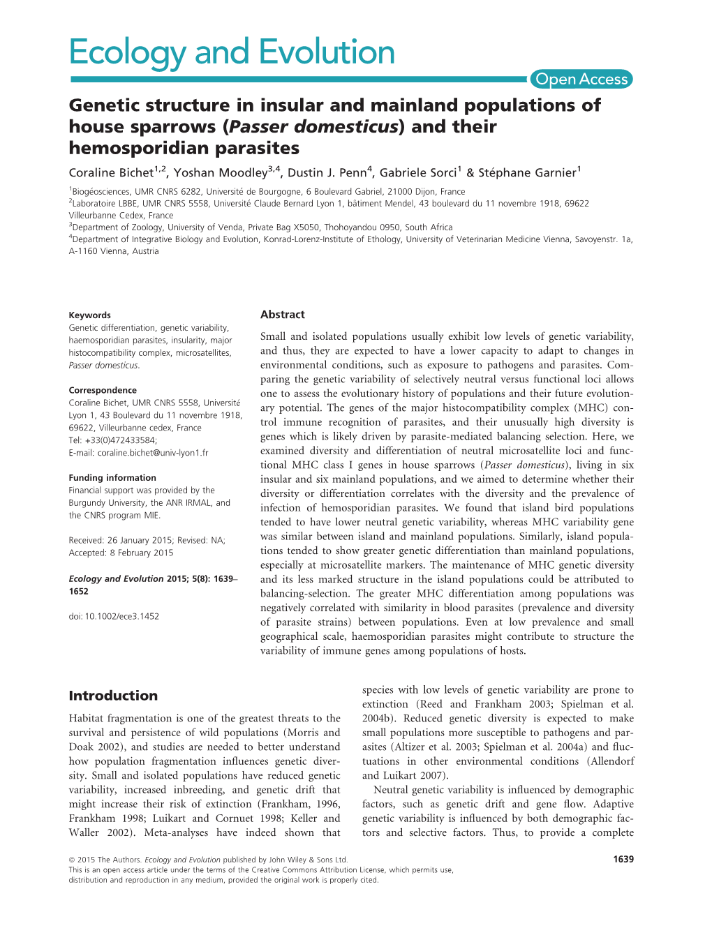 Genetic Structure in Insular and Mainland Populations of House Sparrows