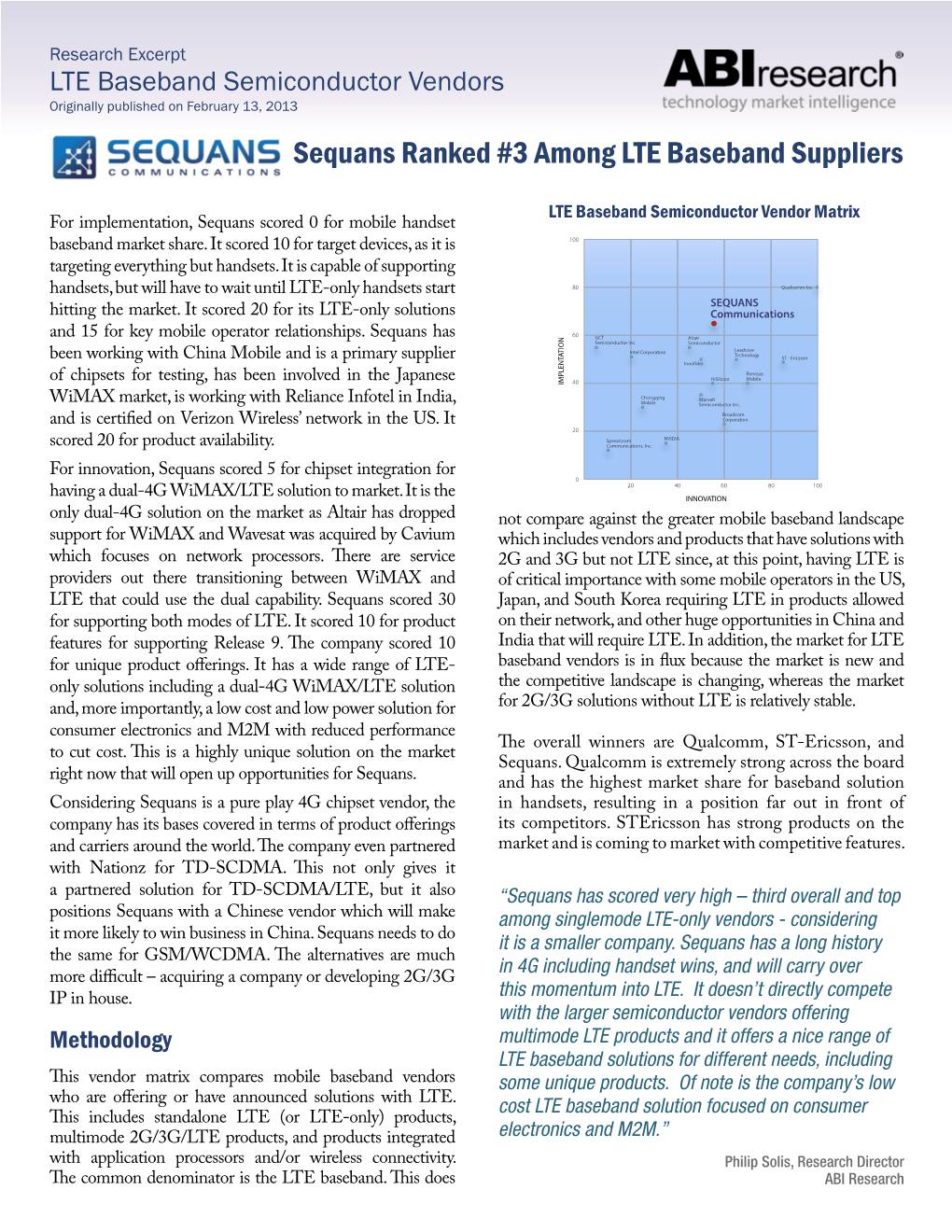 Sequans Ranked #3 Among LTE Baseband Suppliers