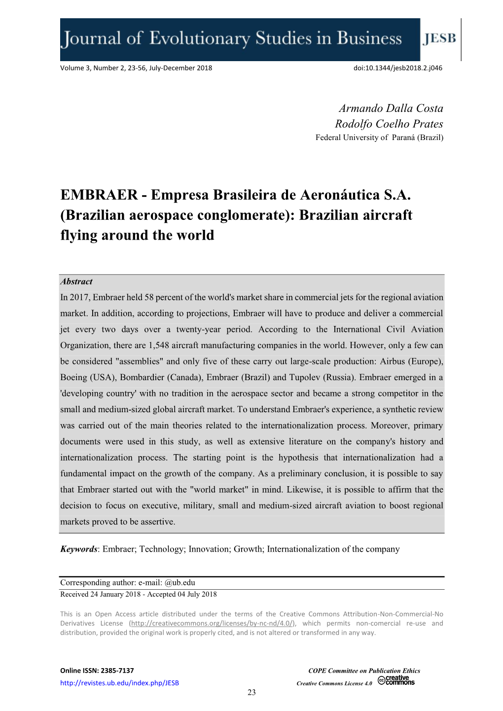 EMBRAER - Empresa Brasileira De Aeronáutica S.A