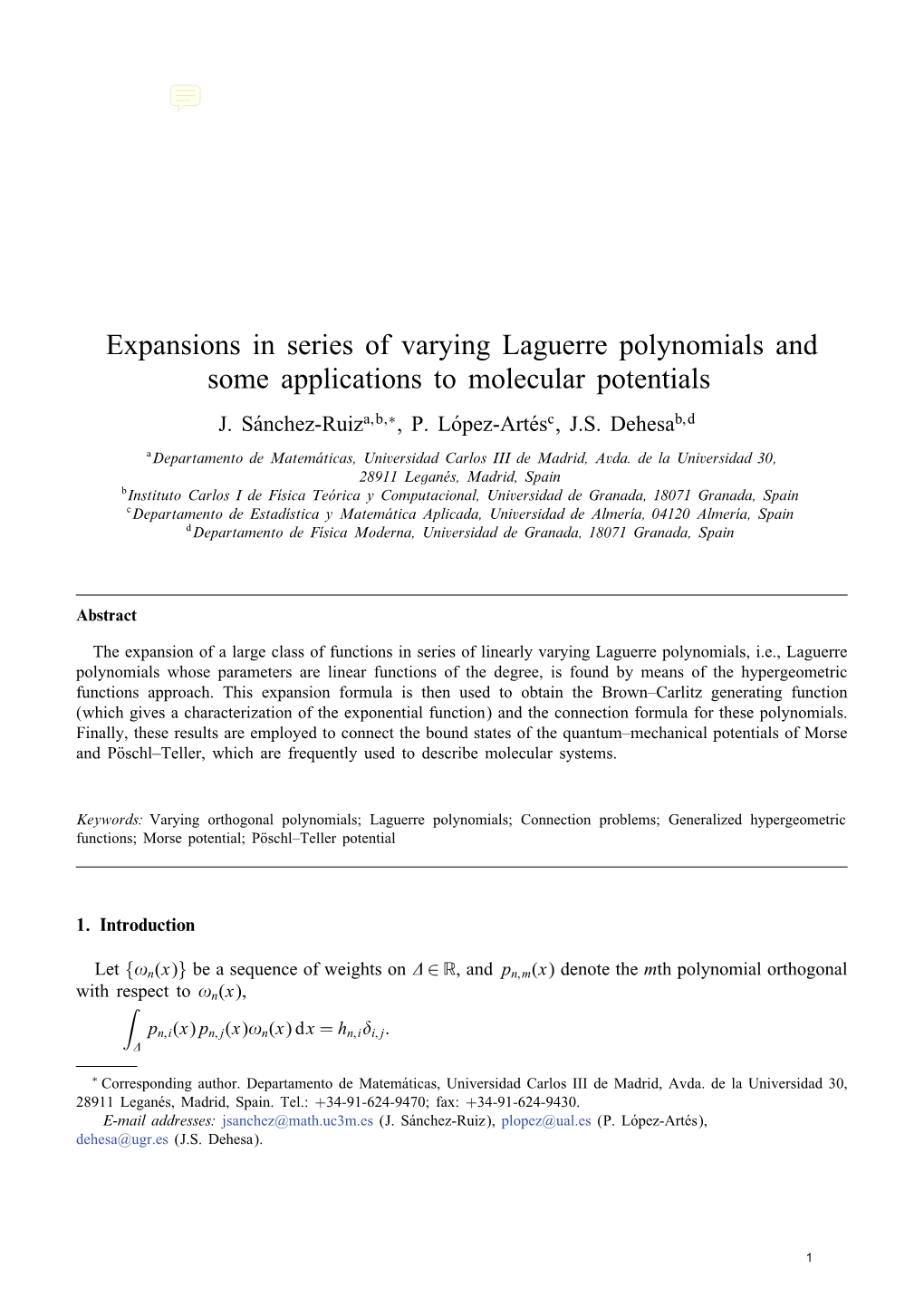 Expansions in Series of Varying Laguerre Polynomials and Some Applications to Molecular Potentials J