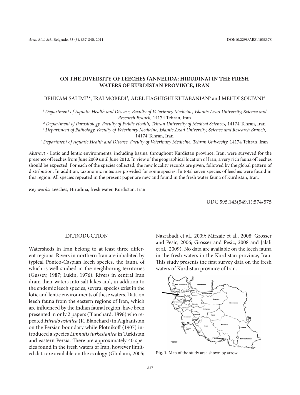 On the Diversity of Leeches (Annelida: Hirudina) in the Fresh Waters of Kurdistan Province, Iran