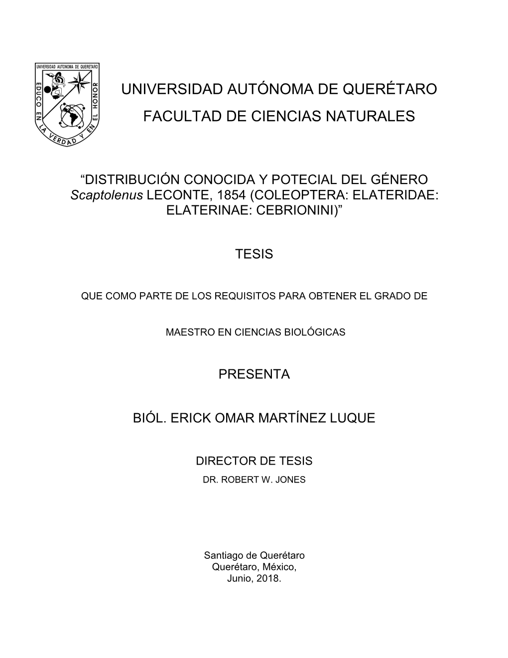 Universidad Autónoma De Querétaro Facultad De Ciencias Naturales