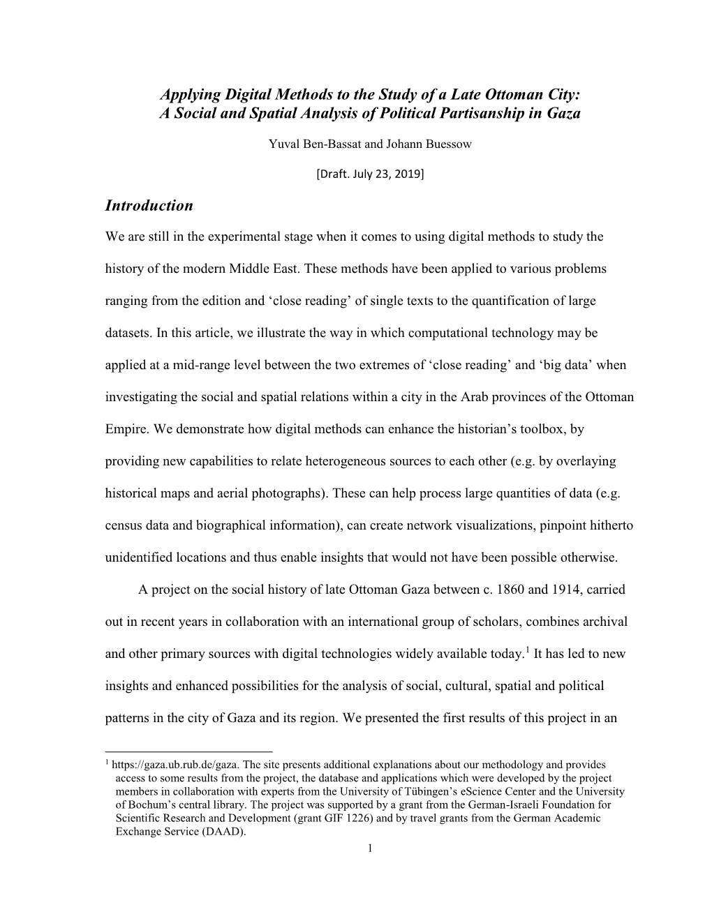 Applying Digital Methods to the Study of a Late Ottoman City: a Social and Spatial Analysis of Political Partisanship in Gaza In