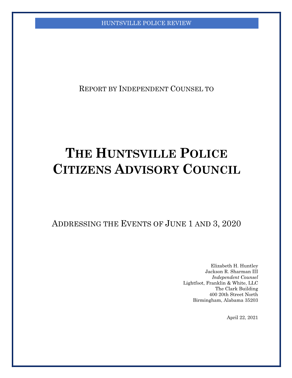 Huntsville Police Citizens Advisory Council Report