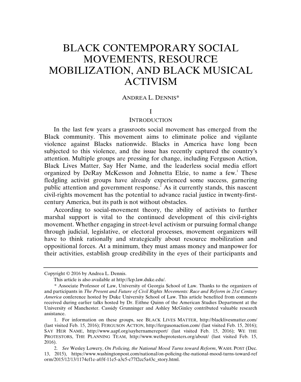 Black Contemporary Social Movements, Resource Mobilization, and Black Musical Activism