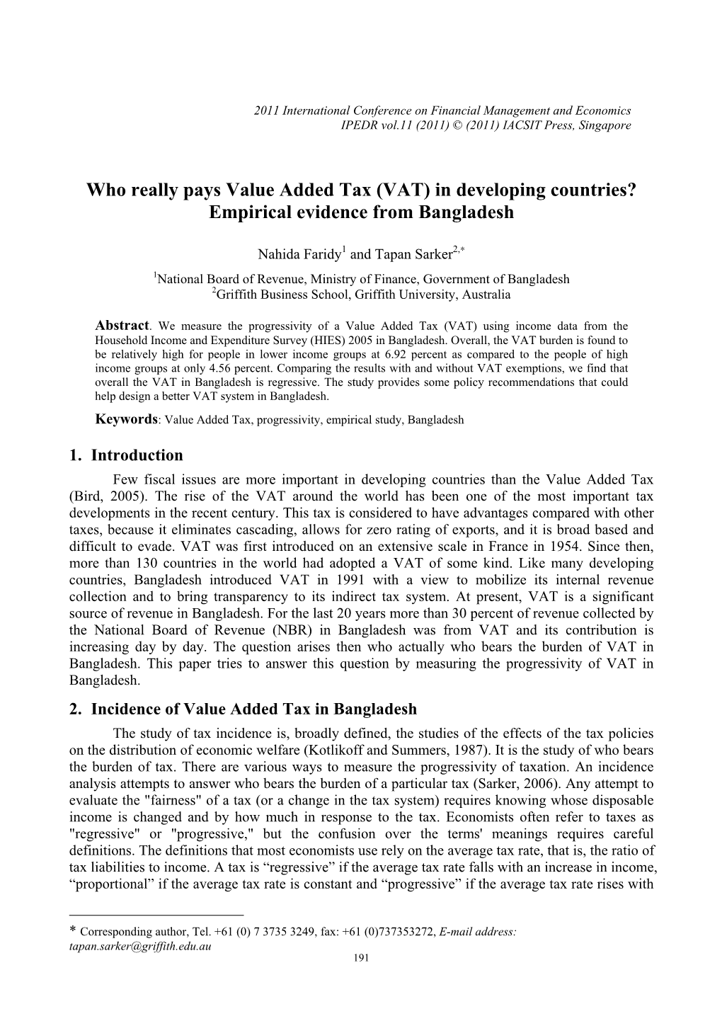 Who Really Pays Value Added Tax (VAT) in Developing Countries? Empirical Evidence from Bangladesh