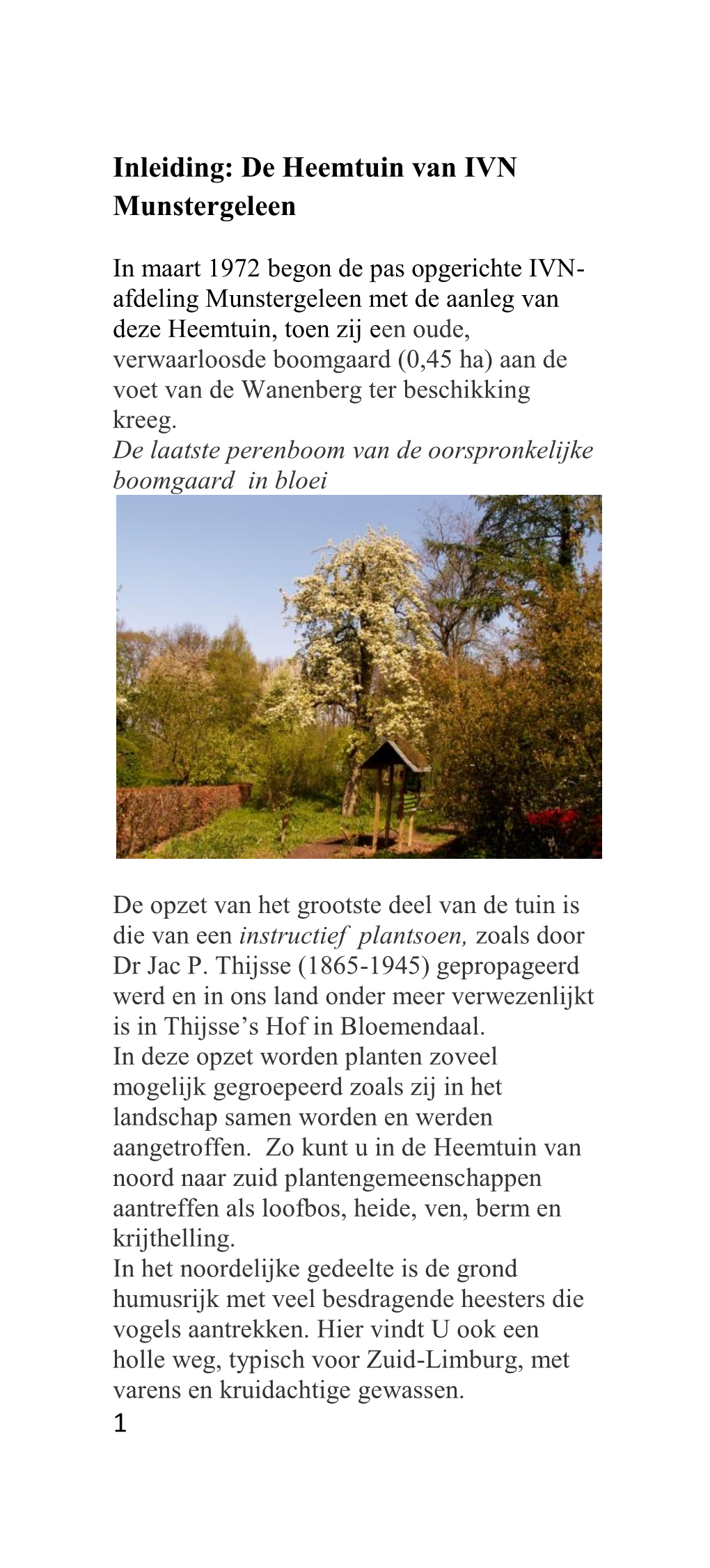 1 Inleiding: De Heemtuin Van IVN Munstergeleen