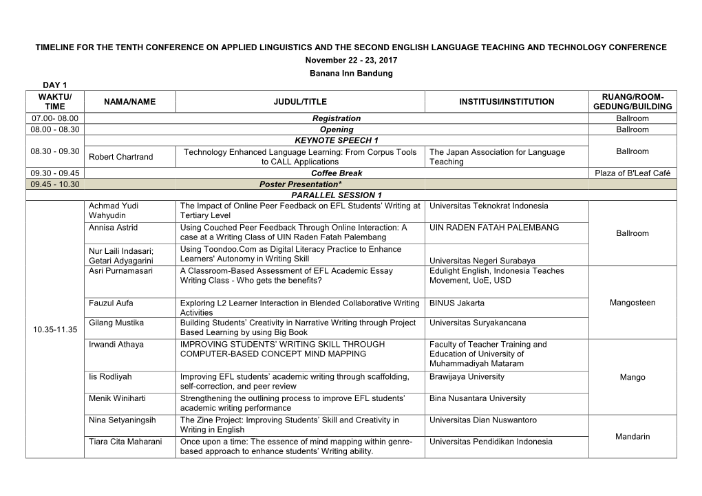 TENTATIVE Schedule of CONAPLIN 10