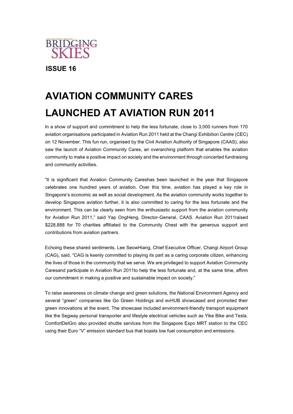 Aviation Community Cares Launched at Aviation Run 2011