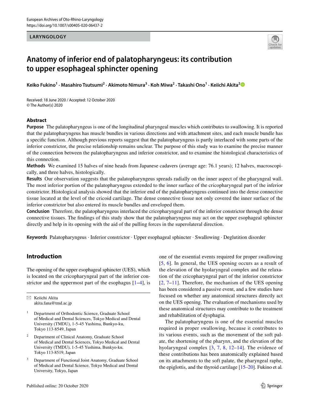 Anatomy of Inferior End of Palatopharyngeus: Its Contribution to Upper Esophageal Sphincter Opening