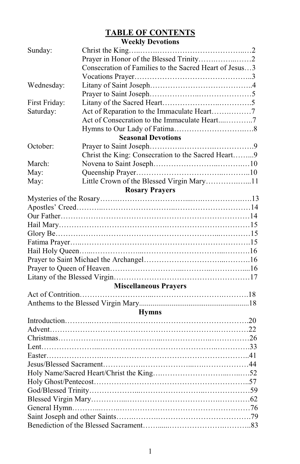 Table of Contents