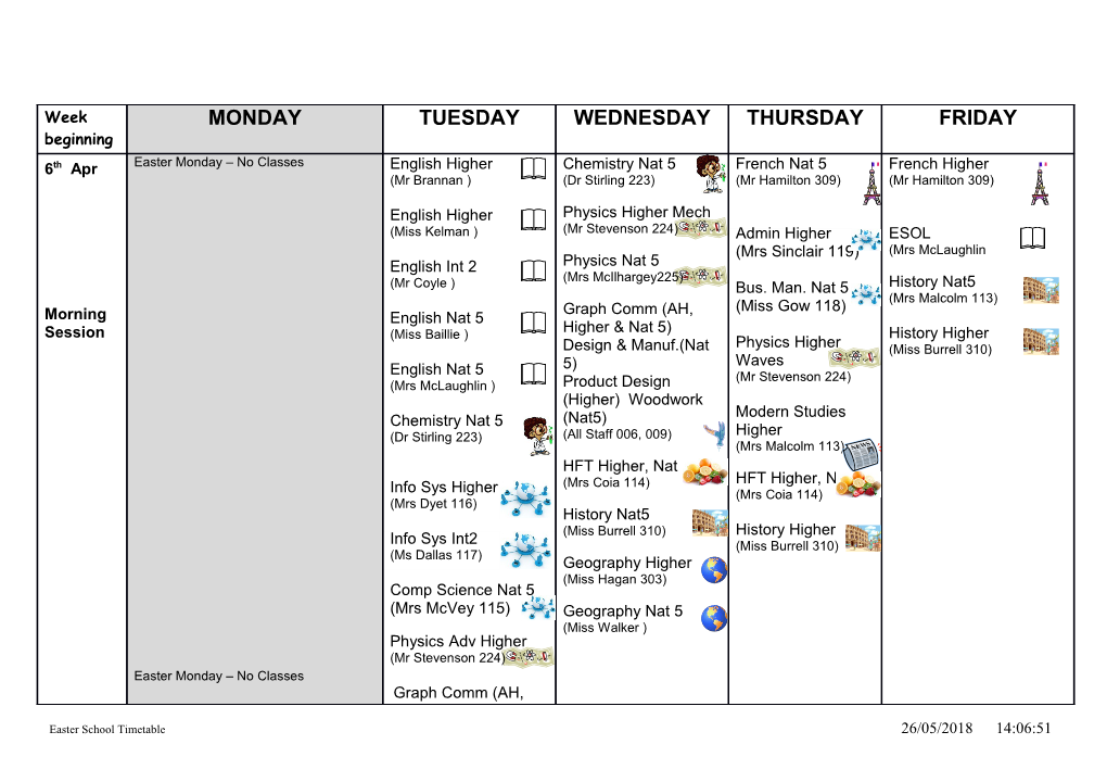 Easter School Timetable 20/03/2015 13:35:38