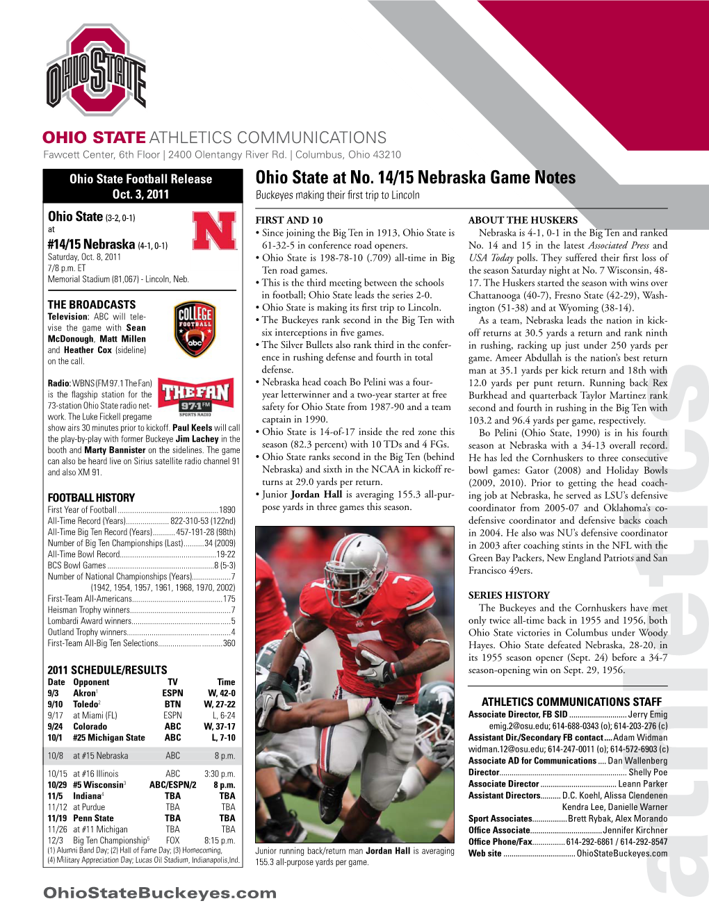 Ohio State at No. 14/15 Nebraska Game Notes