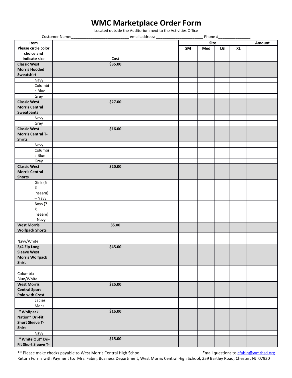 WMC Marketplace Order Form