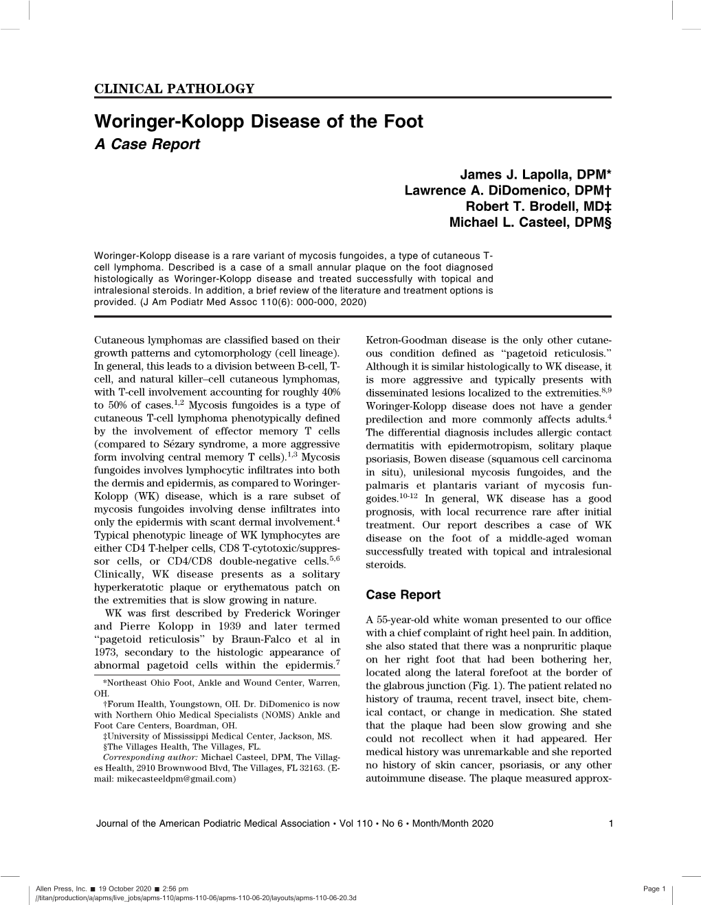 Woringer-Kolopp Disease of the Foot a Case Report