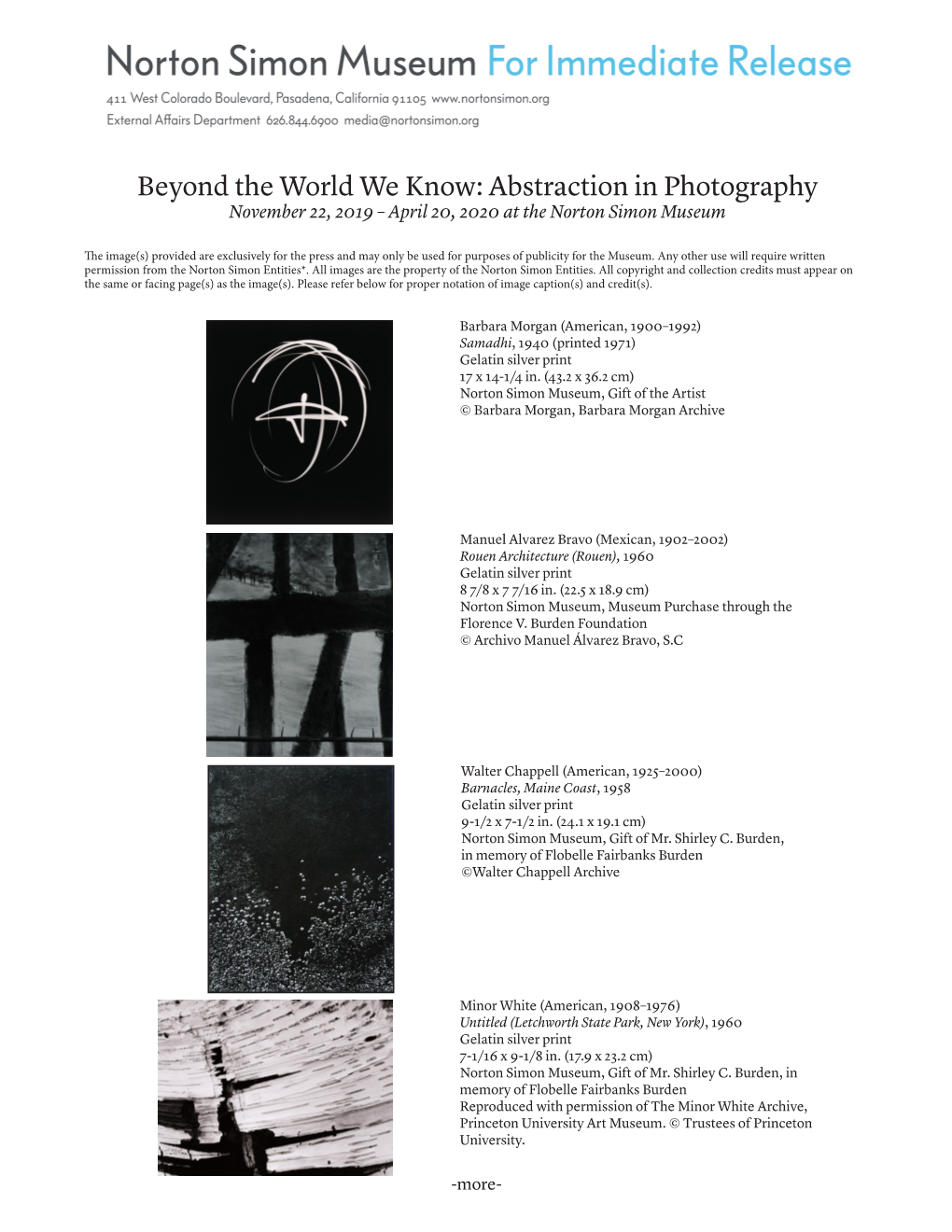 Abstraction in Photography November 22, 2019 – April 20, 2020 at the Norton Simon Museum