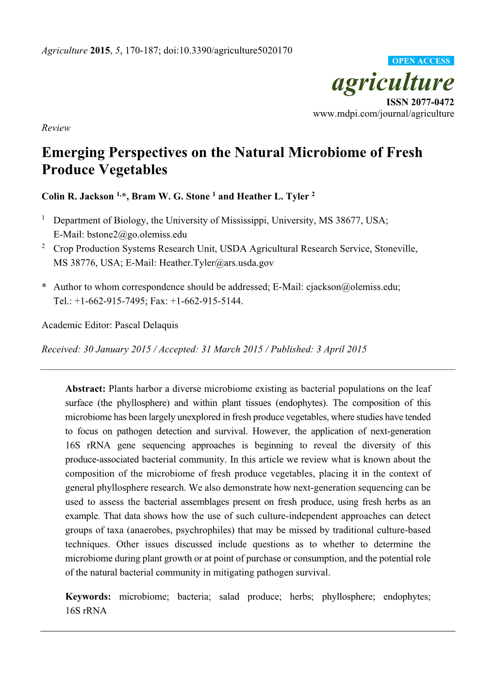 Emerging Perspectives on the Natural Microbiome of Fresh Produce Vegetables