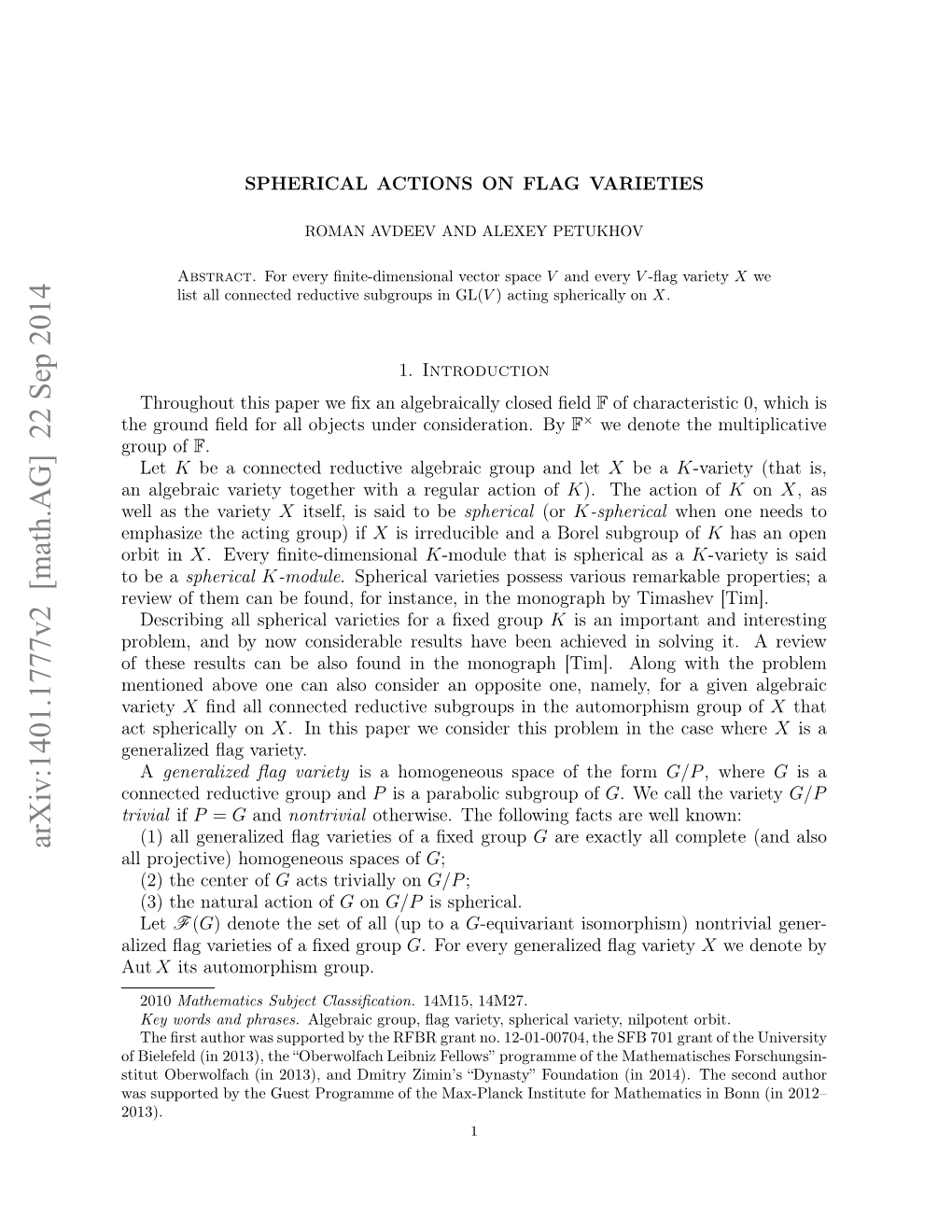 Spherical Actions on Flag Varieties 3