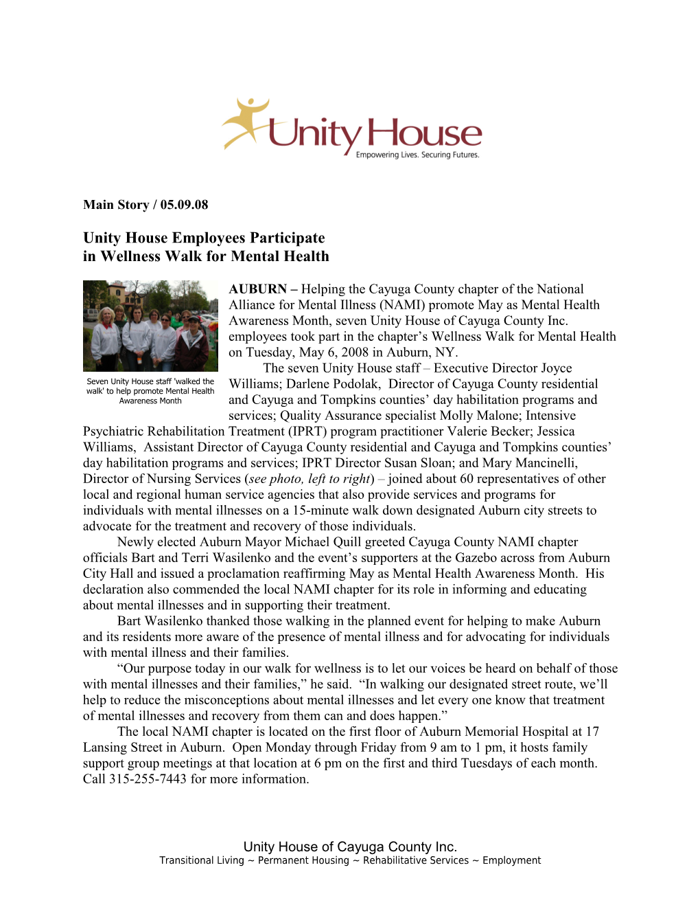 Unity House Employees Participate