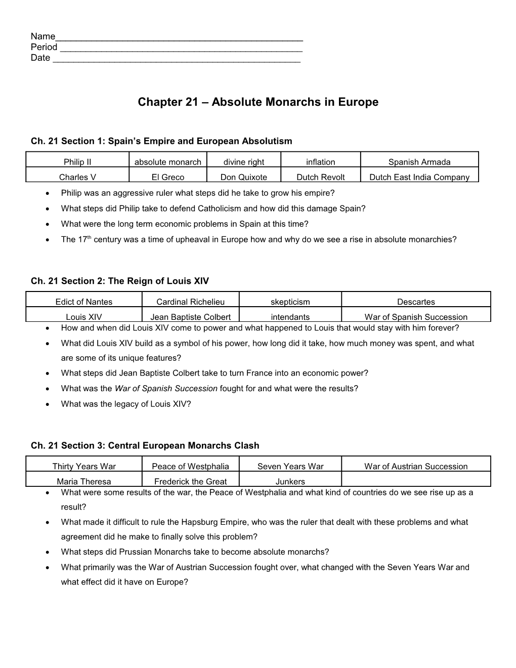 Chapter 21 Absolute Monarchs in Europe s1