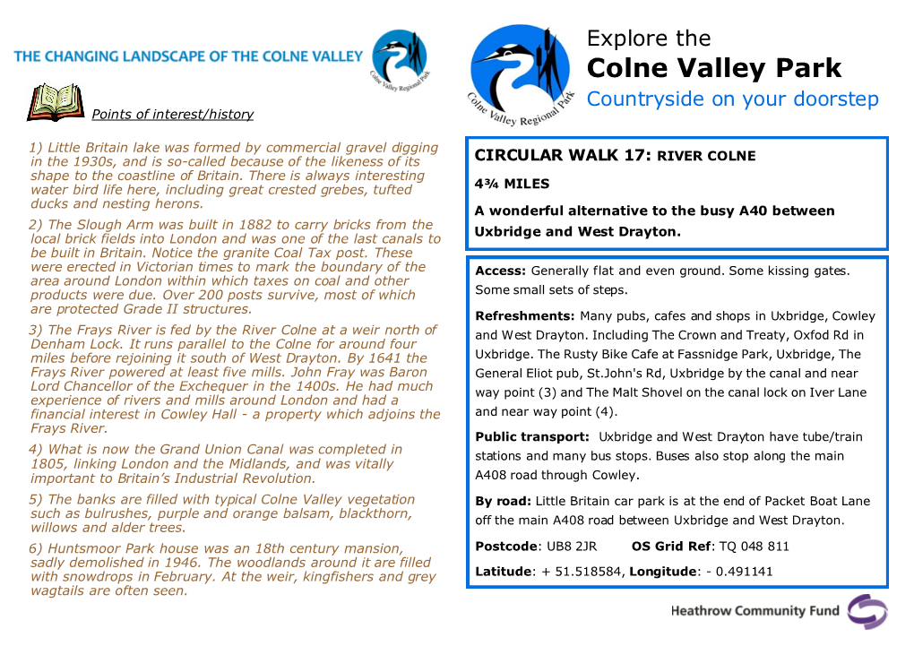 Colne Valley Park Countryside on Your Doorstep Points of Interest/History