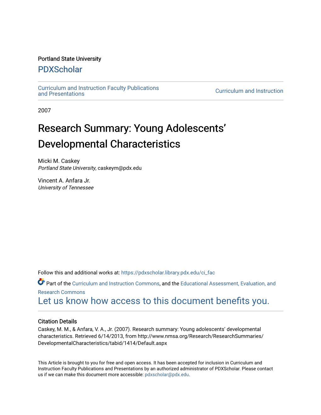 Young Adolescents' Developmental Characteristics