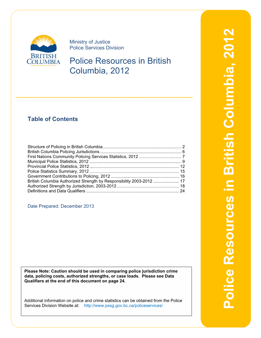 Police Resources in BC, 2013 Publication