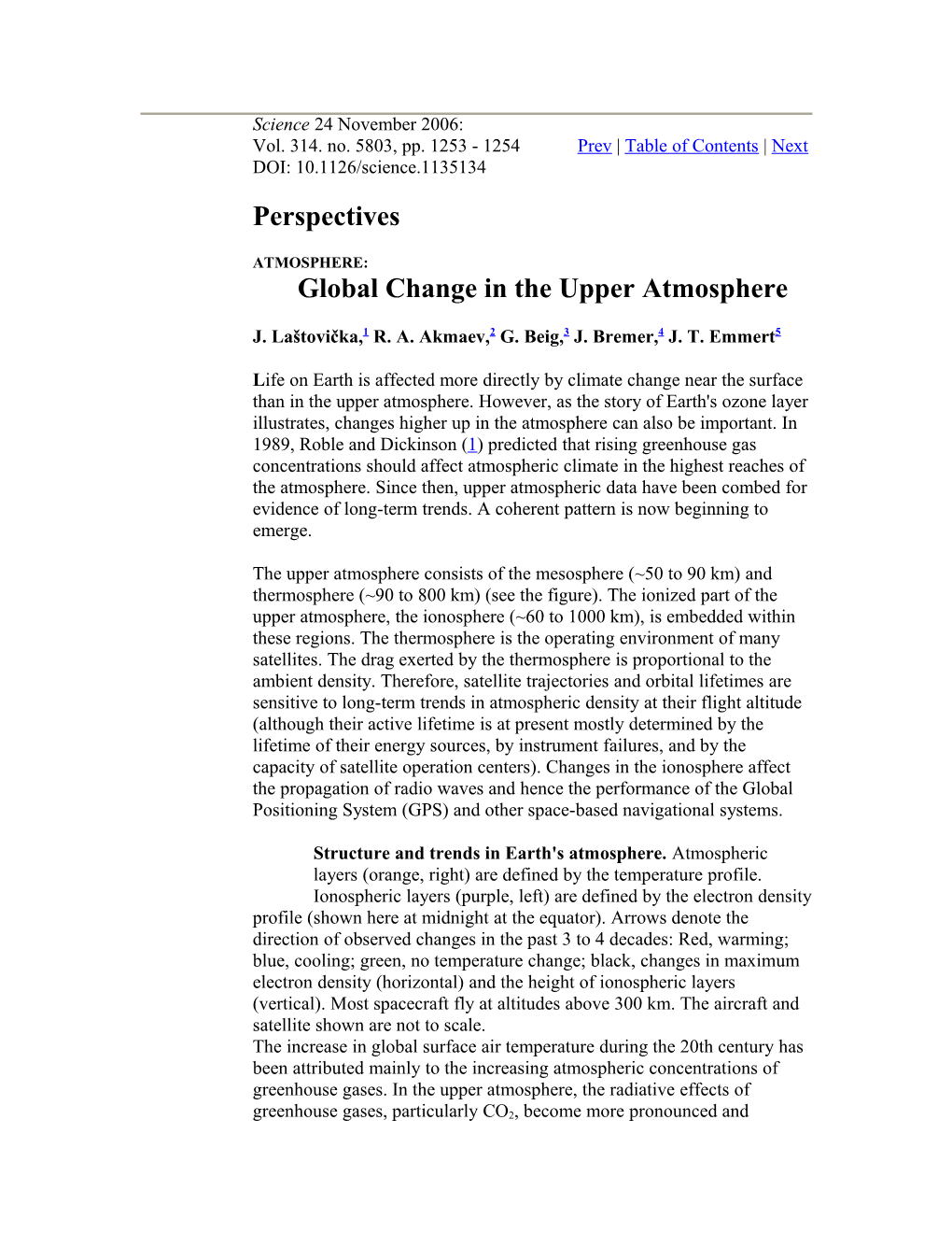 ATMOSPHERE:Global Change in the Upper Atmosphere