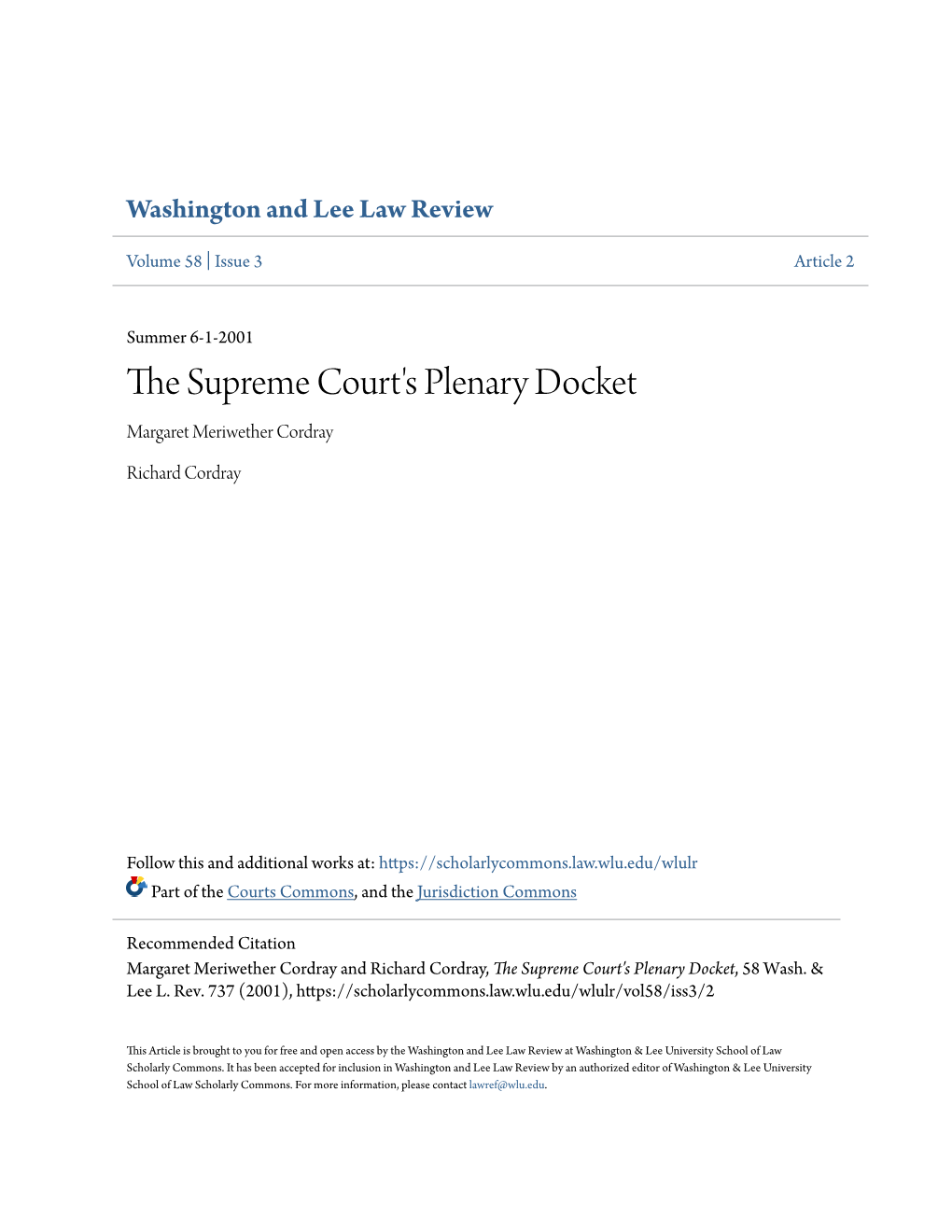 The Supreme Court's Plenary Docket, 58 Wash