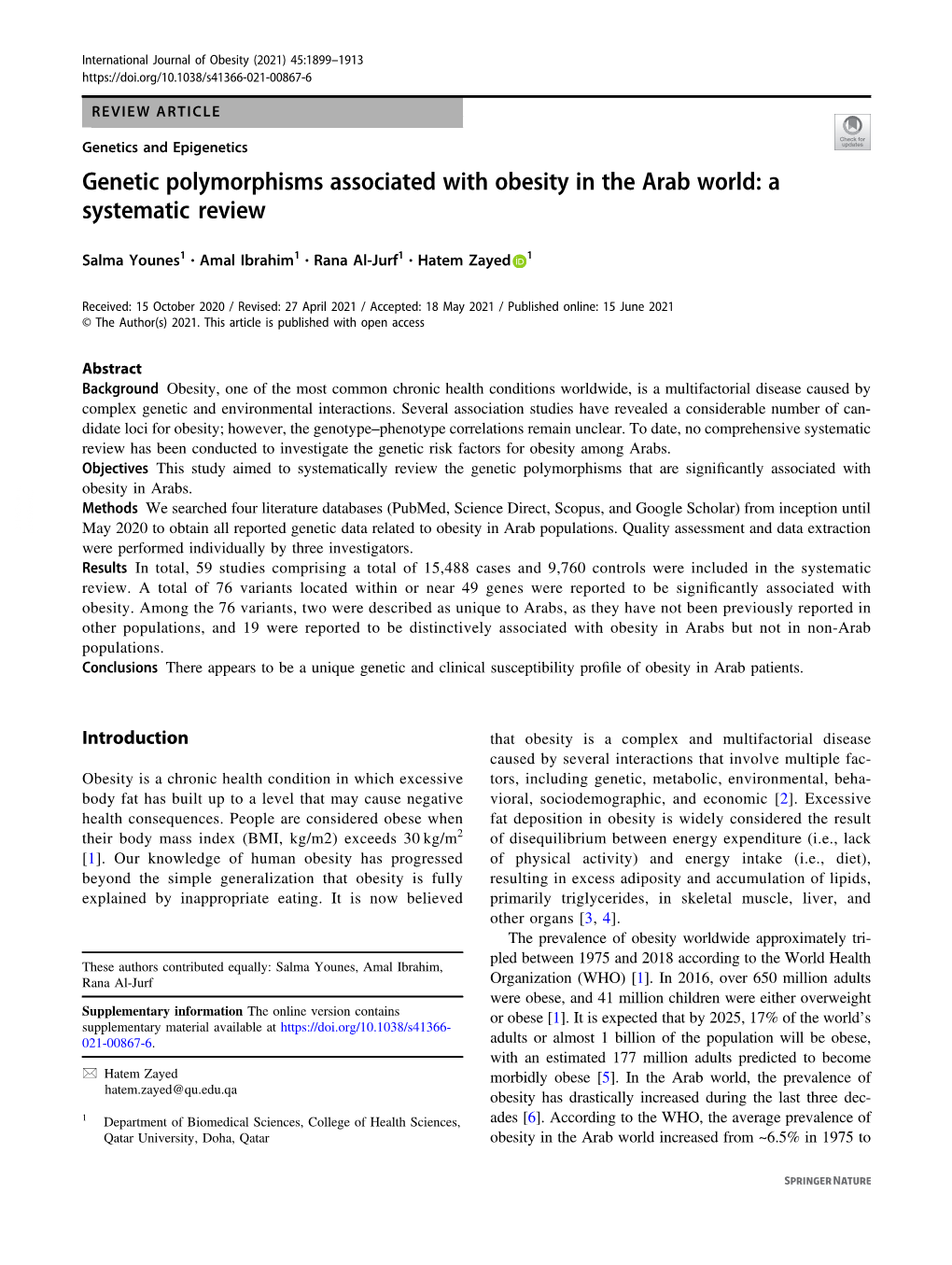 Genetic Polymorphisms Associated with Obesity in the Arab World: a Systematic Review