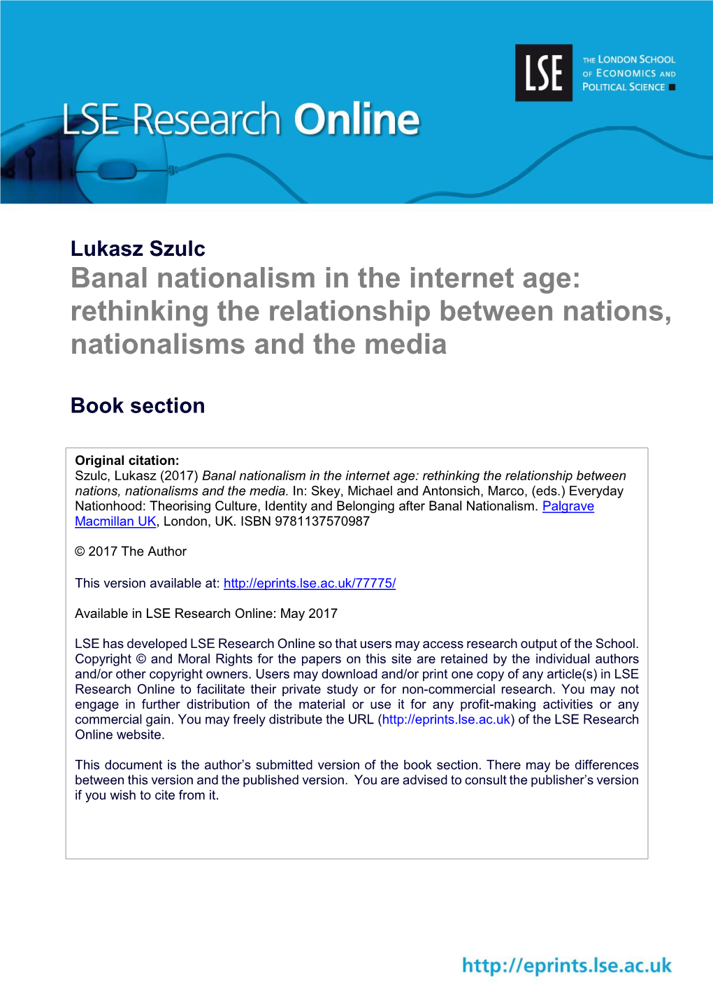 Banal Nationalism in the Internet Age: Rethinking the Relationship Between Nations, Nationalisms and the Media