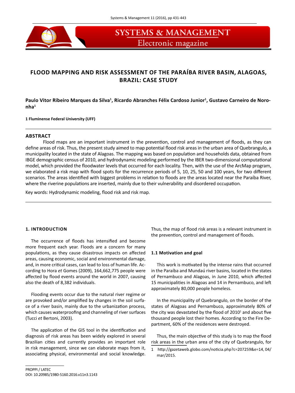 Flood Mapping and Risk Assessment of the Paraíba River Basin, Alagoas, Brazil: Case Study