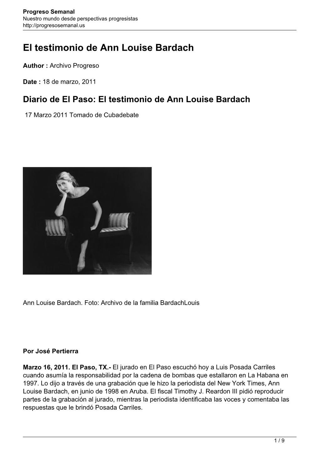 El Testimonio De Ann Louise Bardach