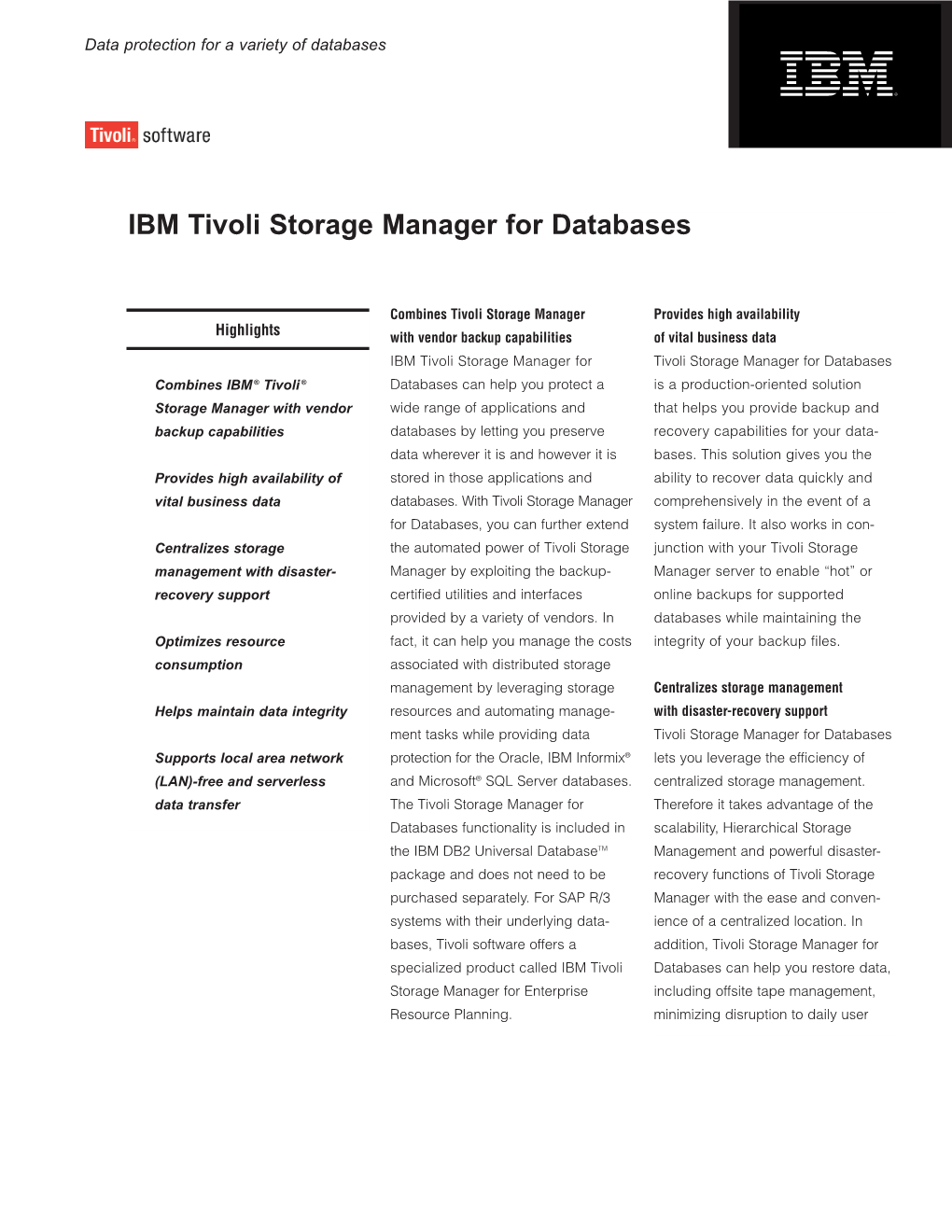 IBM Tivoli Storage Manager for Databases