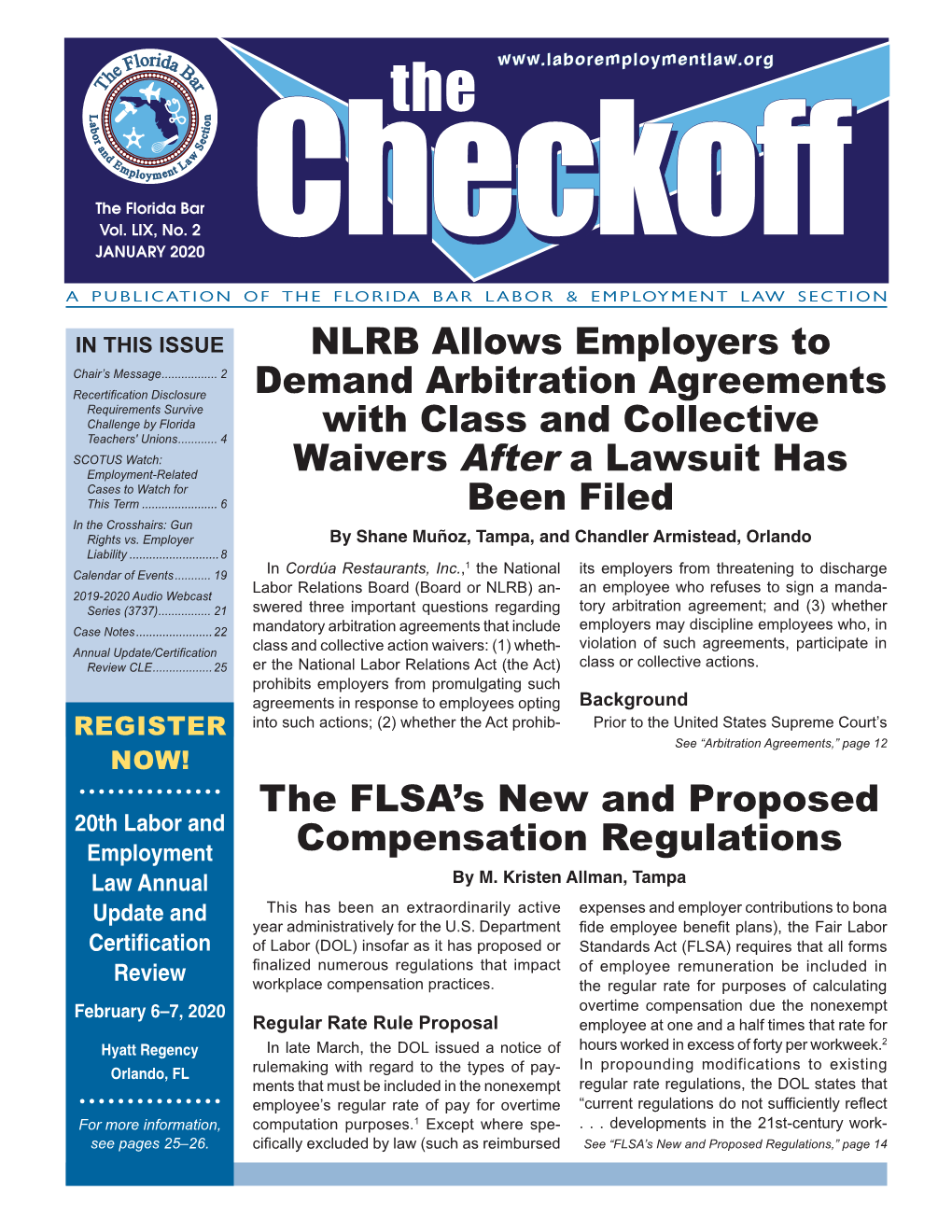 JANUARY 2020 Chchececkoffkoff a PUBLICATION of the FLORIDA BAR LABOR & EMPLOYMENT LAW SECTION