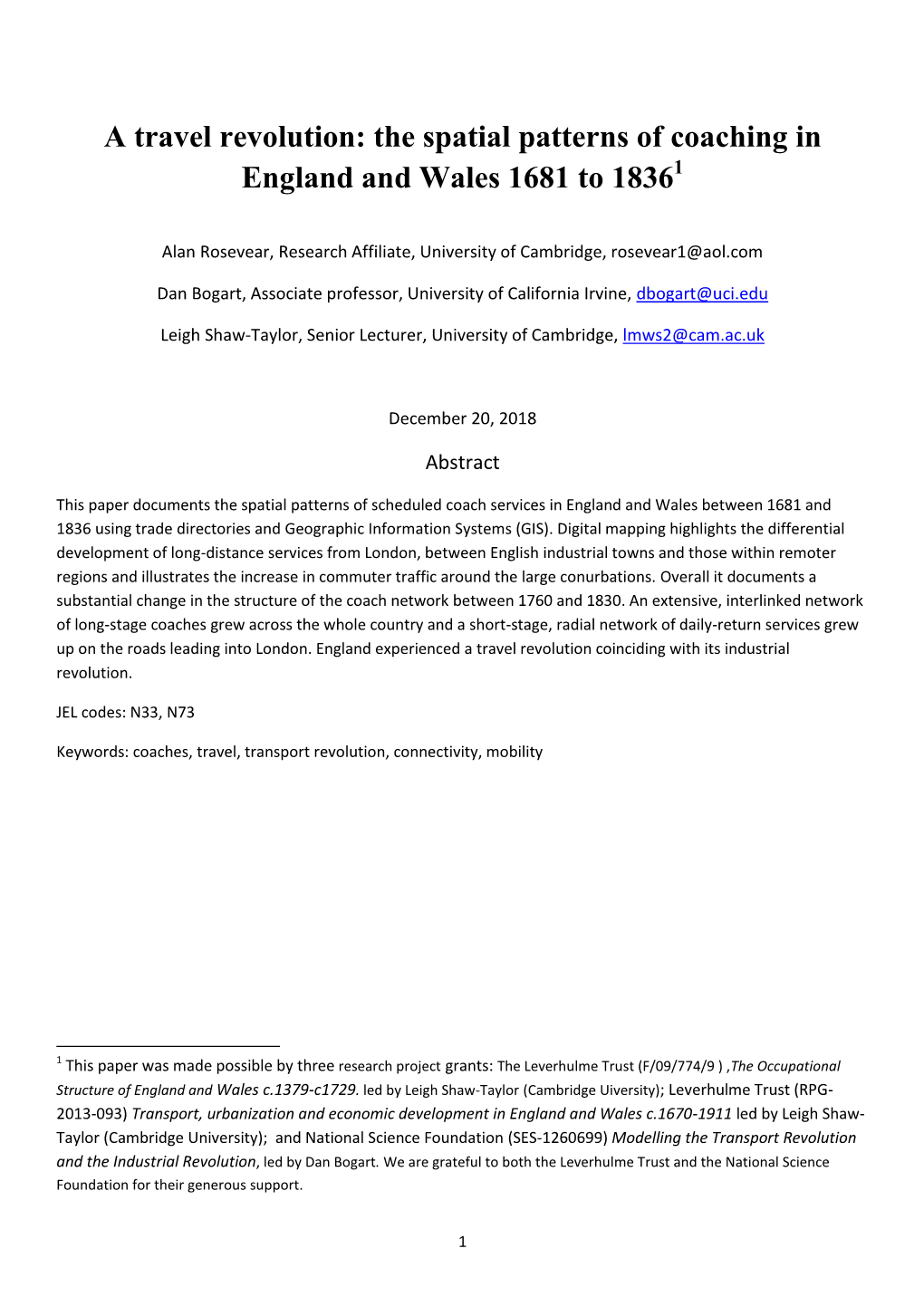 A Travel Revolution: the Spatial Patterns of Coaching in England and Wales