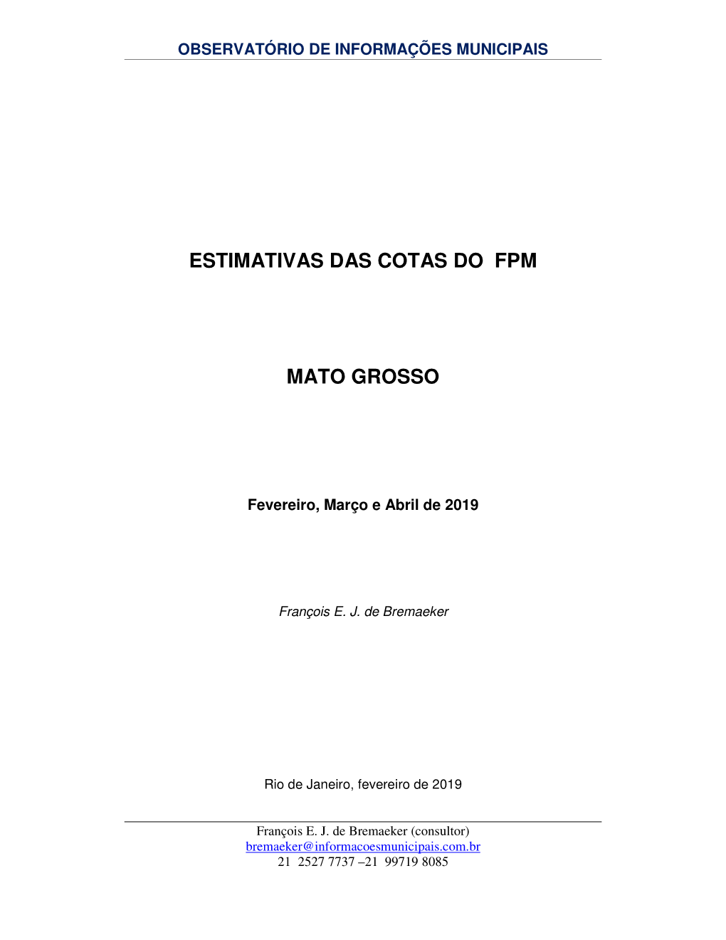 Estimativas Das Cotas Do Fpm Mato Grosso