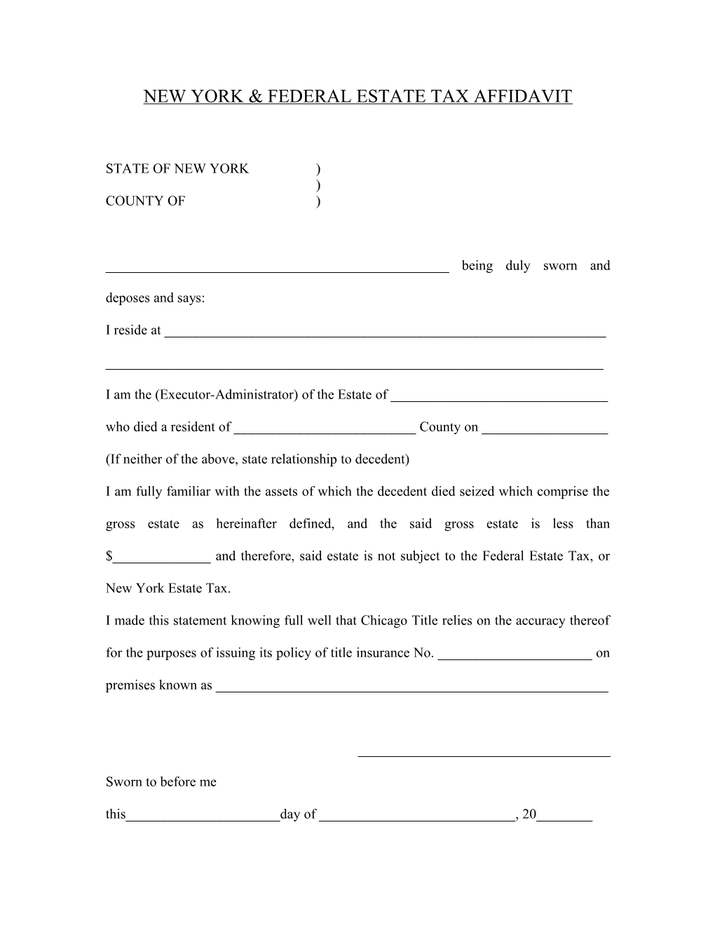 New York & Federal Estate Tax Affidavit