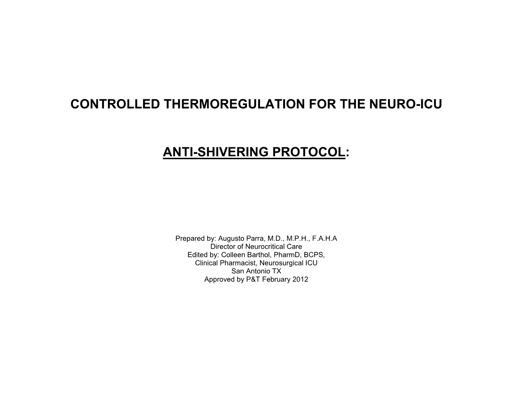 Anti-Shivering Protocol for Neurosurgery