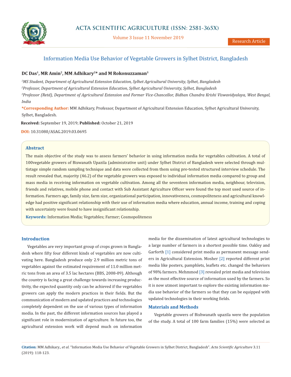 Information Media Use Behavior of Vegetable Growers in Sylhet District, Bangladesh