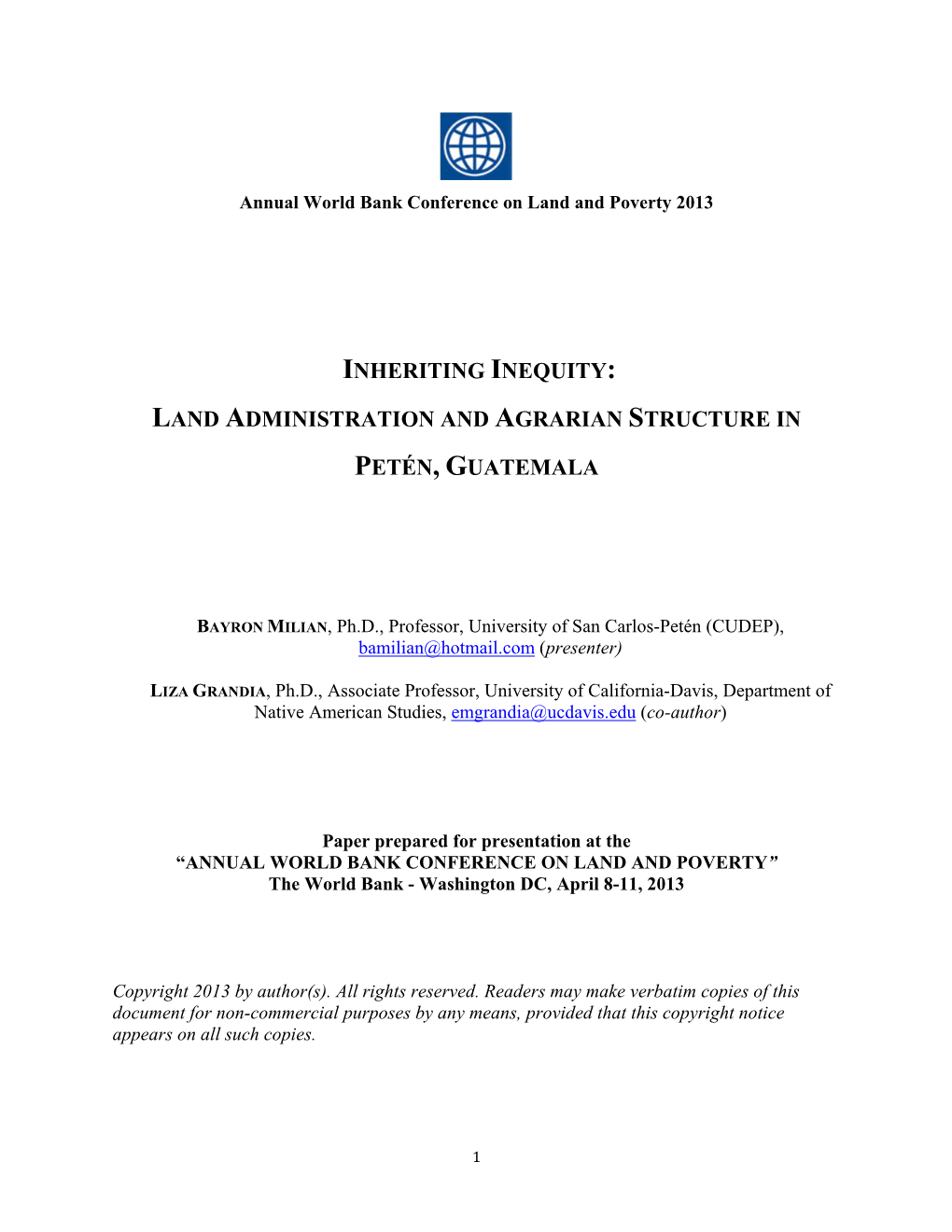 Land Administration and Agrarian Structure in Petén, Guatemala