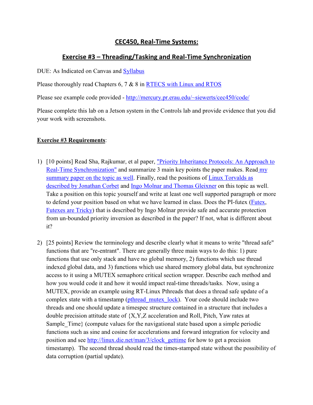 CEC450, Real-Time Systems: Exercise #3 – Threading/Tasking