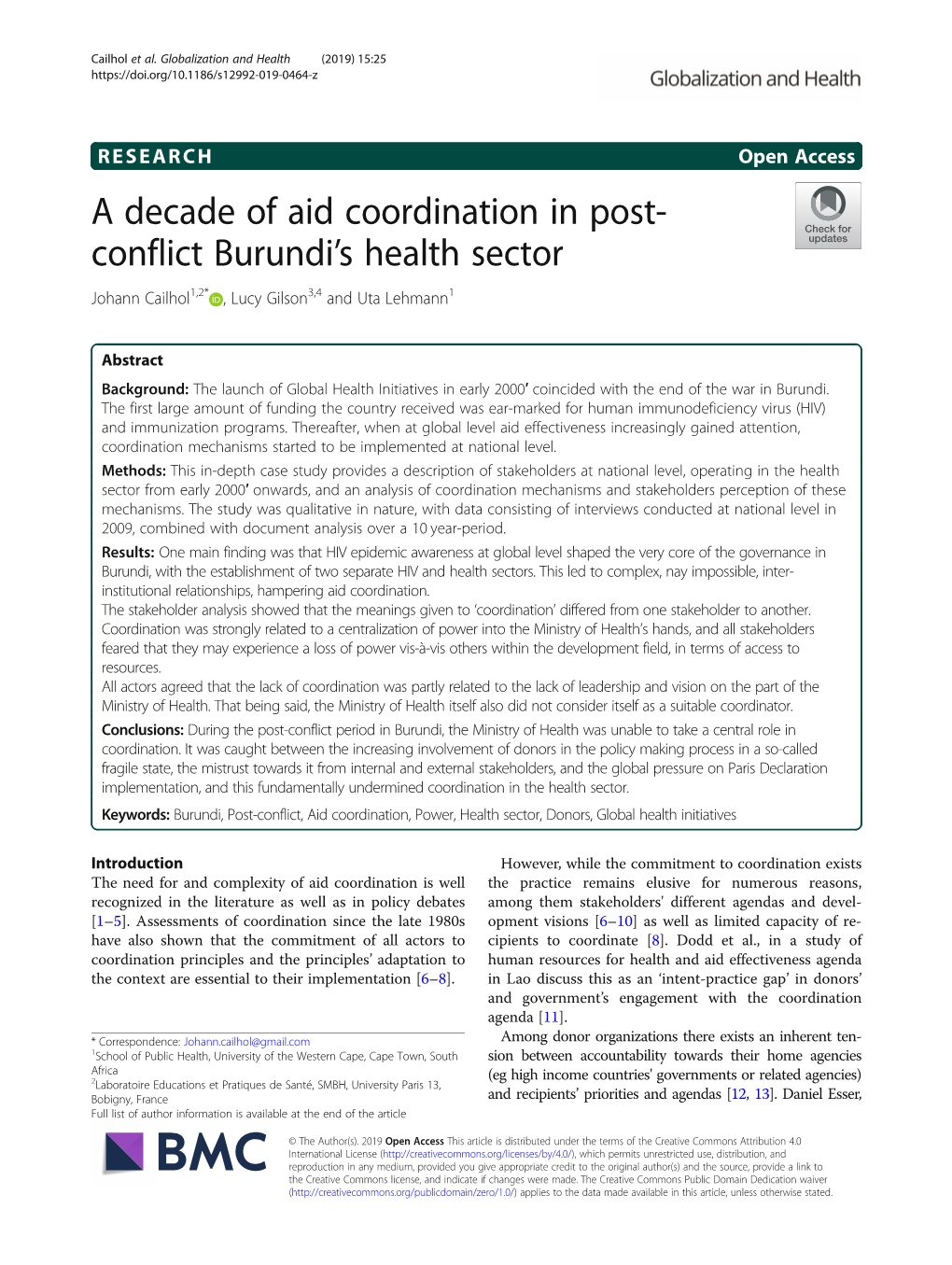 A Decade of Aid Coordination in Post-Conflict Burundi's Health Sector