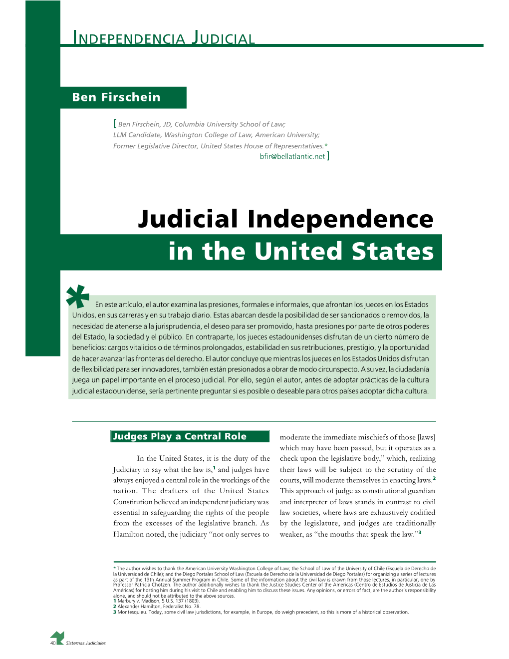 Judicial Independence in the United States