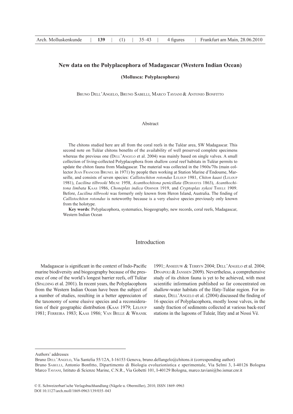 New Data on the Polyplacophora of Madagascar (Western Indian Ocean)