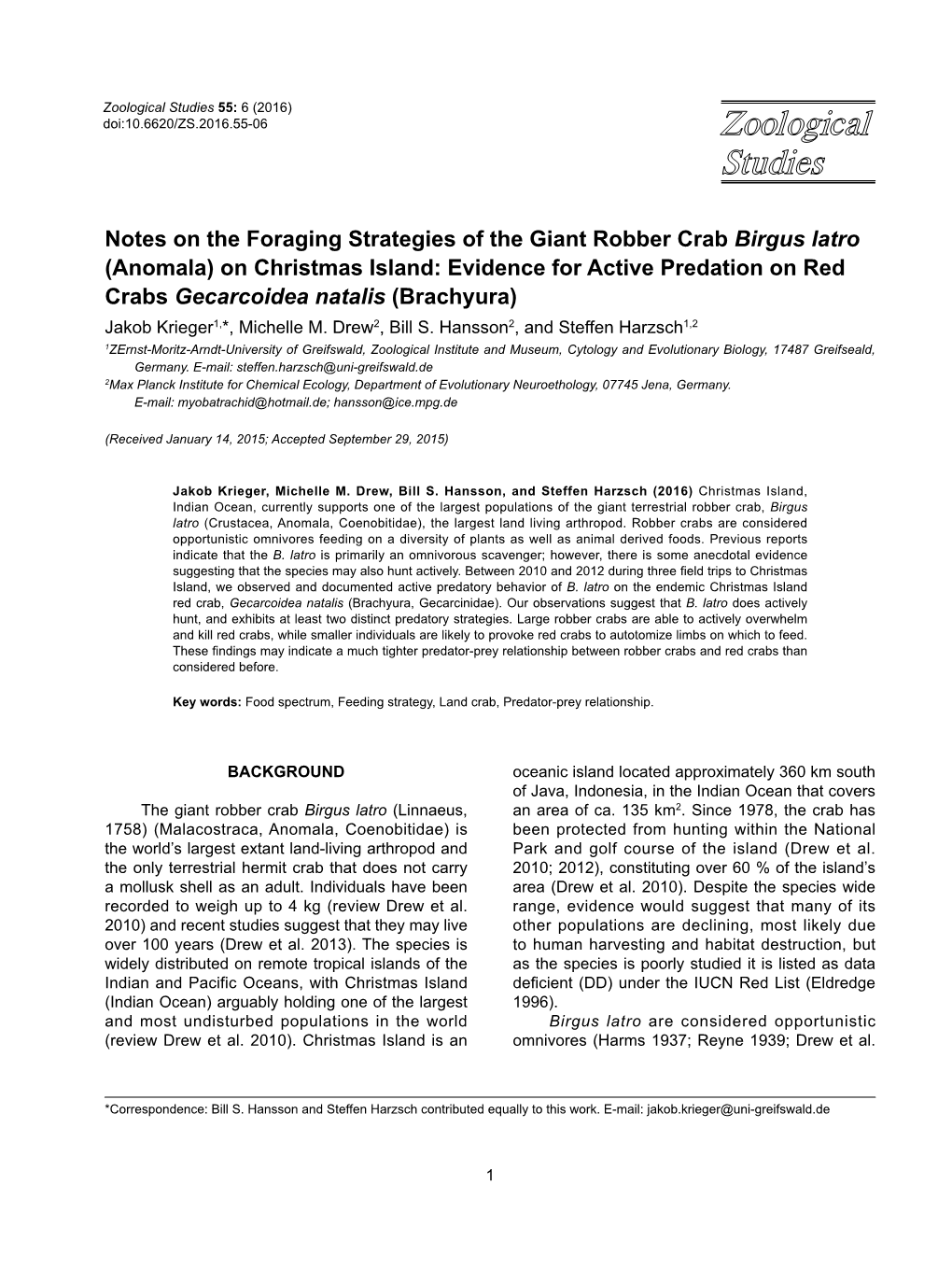 Notes on the Foraging Strategies of the Giant Robber Crab Birgus Latro