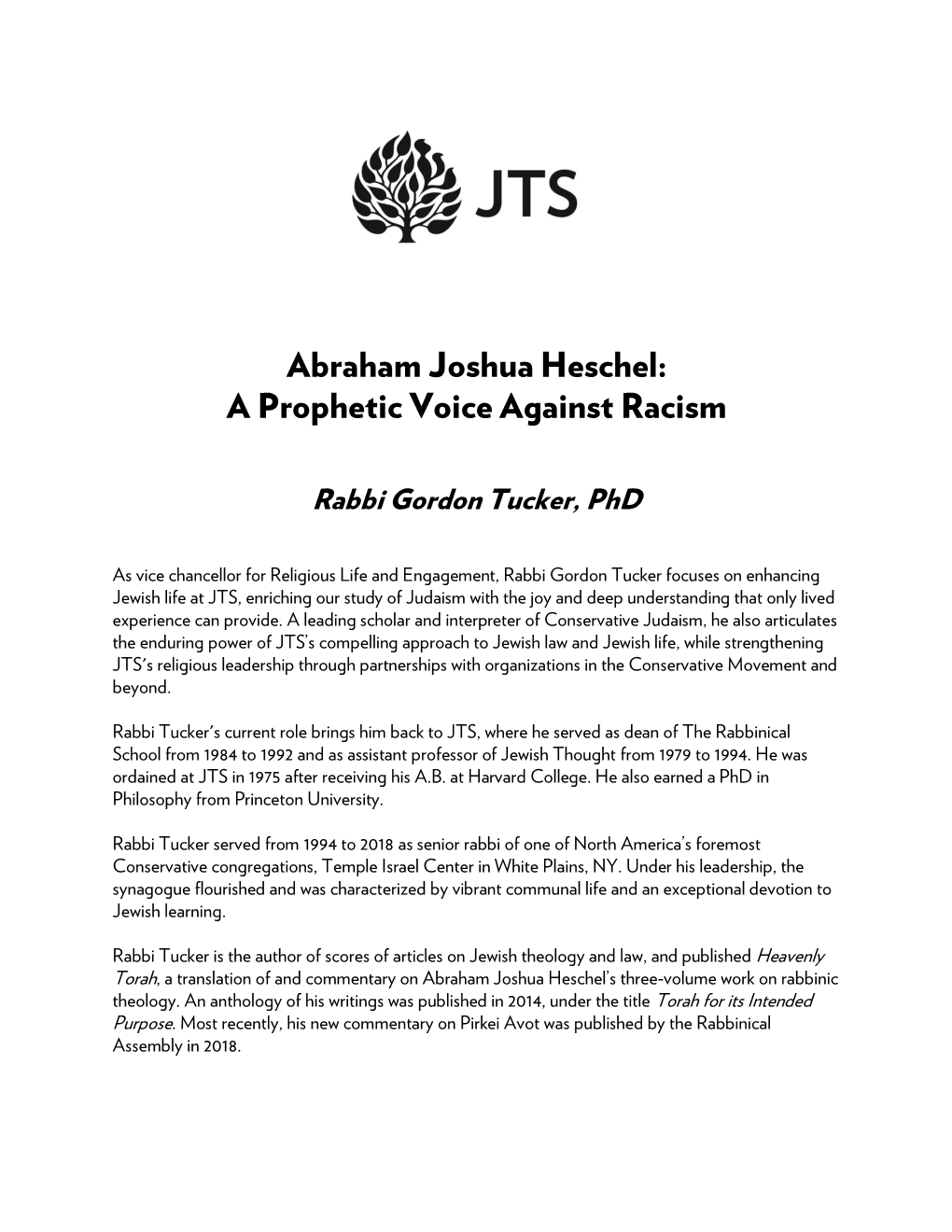 Abraham Joshua Heschel: a Prophetic Voice Against Racism
