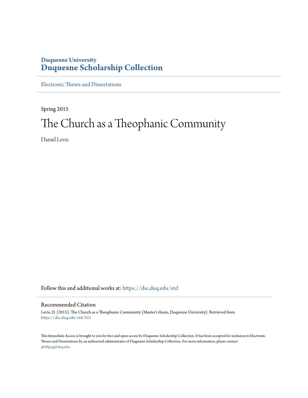 The Church As a Theophanic Community